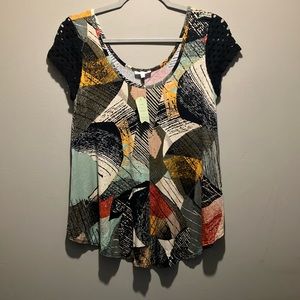 NWOT Anthropologie shirt lace top Weston brand scoop neck shirt multicolored